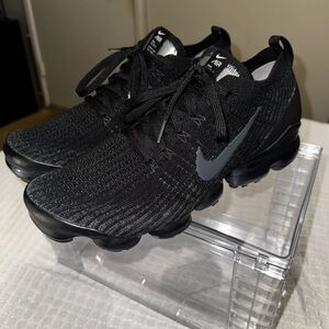 Nike Men’s VaporMax Flyknit Athletic Shoes - Black with Dark Gray Swoosh